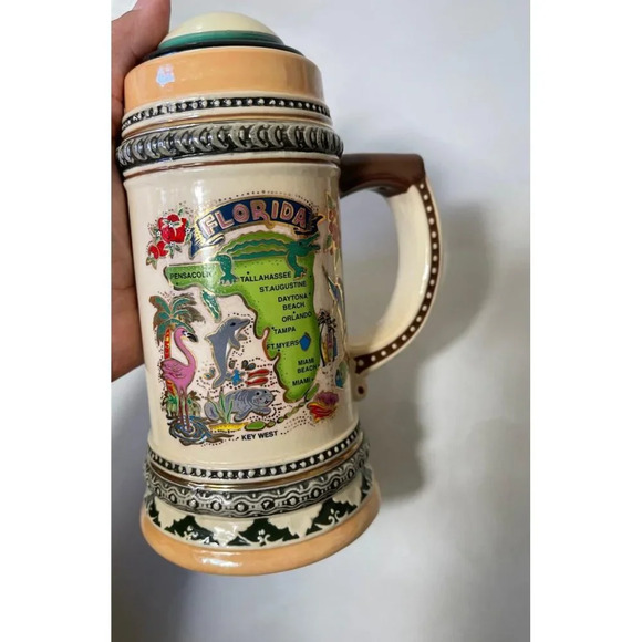 Agiftcopr Pirate Stein Florida Map Embossed Beer Mugs Lid Ceramic Collectibles - Picture 4 of 11